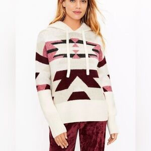 Loft Lou & Grey Slopeside Hoodie Sweater Geometric Aztec Print Size Small